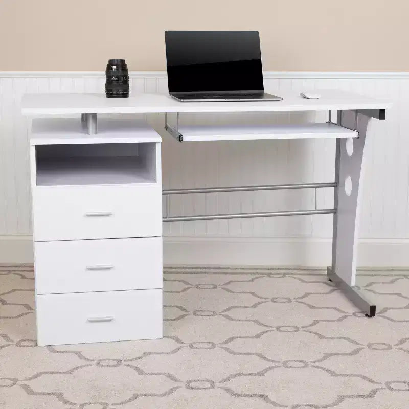 Emma and Oliver Desk with Three Drawer Single Pedestal and Pull-Out Keyboard Tray