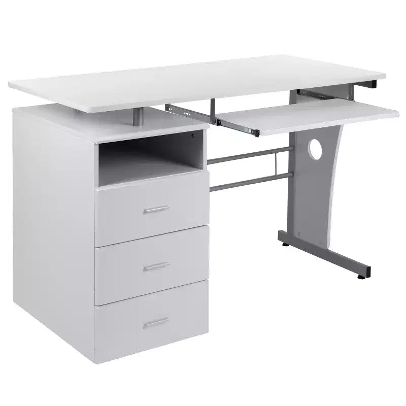 Emma and Oliver Desk with Three Drawer Single Pedestal and Pull-Out Keyboard Tray