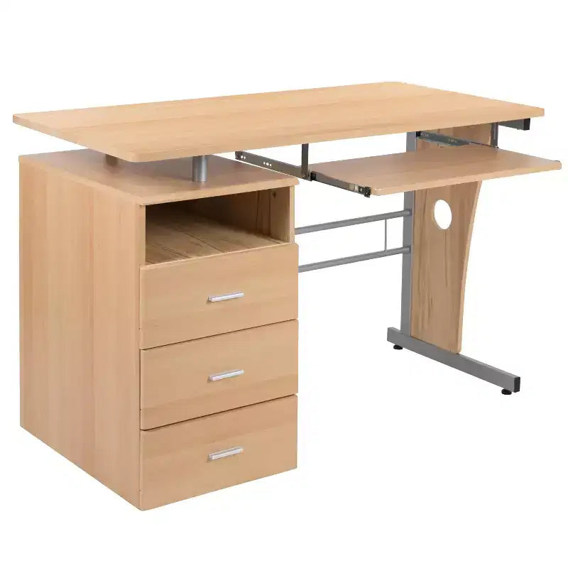 Emma and Oliver Desk with Three Drawer Single Pedestal and Pull-Out Keyboard Tray