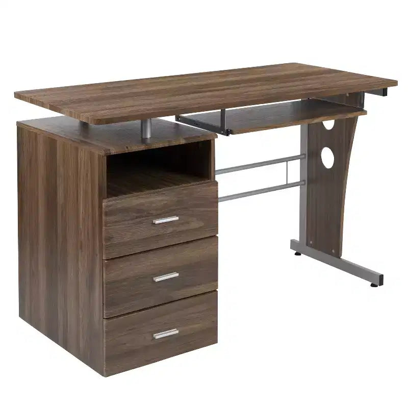 Emma and Oliver Desk with Three Drawer Single Pedestal and Pull-Out Keyboard Tray