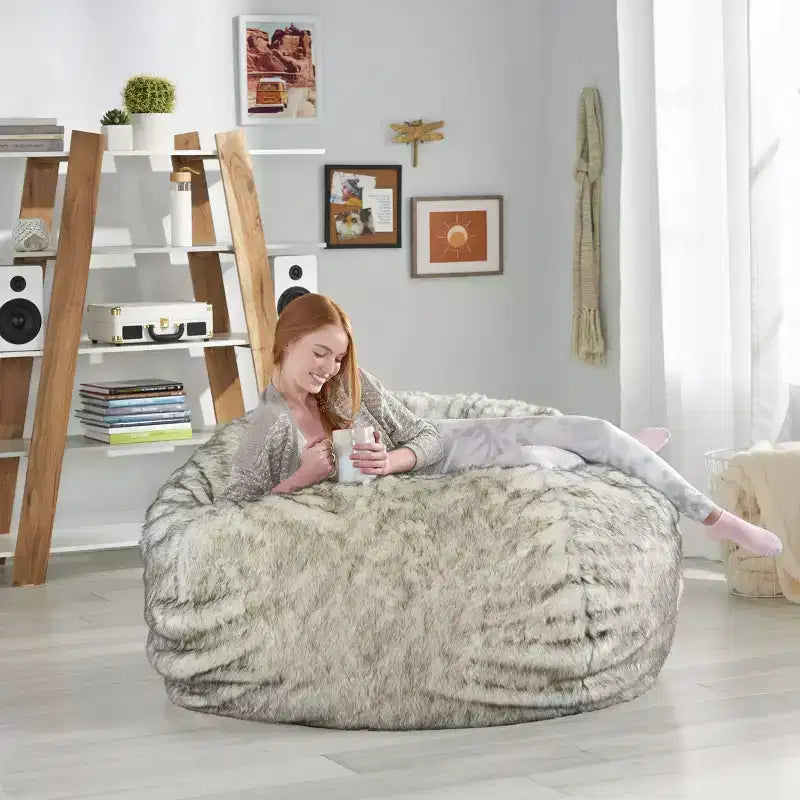52 Schley Modern Glam Short Faux Fur Bean Bag - Christopher Knight Home