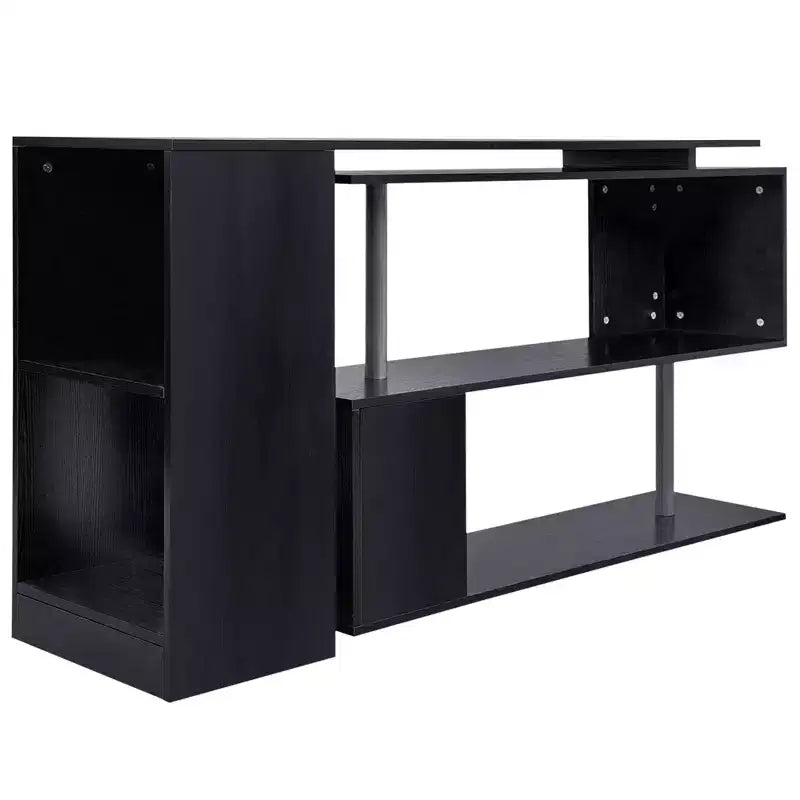 HOMCOM 55 360 Rotating Corner Computer Desk Modern L-Shaped Home Office Workstation with 3-Tier Storage Shelves, Bookshelf