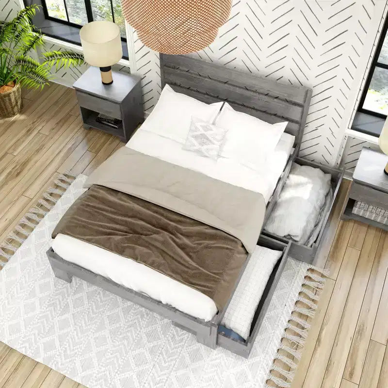 Max & Lily Full Bed Frame with Storage Drawers, Solid Wood Platform Bed for Kids