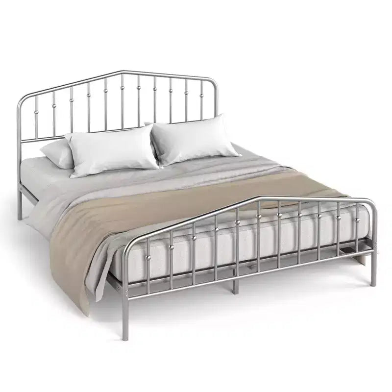 Costway Queen Size Metal Bed Frame Platform Headboard & Footboard W/Storage Sliver