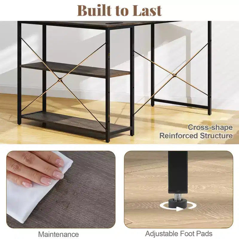 Costway 48'' Reversible L Shaped Computer Desk Home Office Table Adjustable Shelf Brown\Gray\Natural