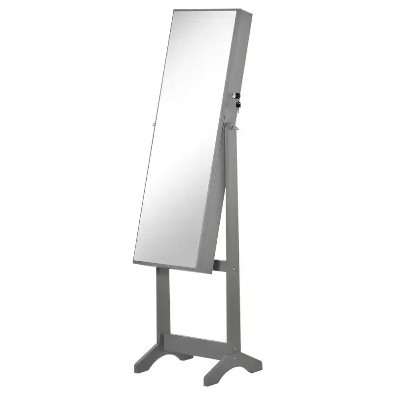 HOMCOM Floor Standing Jewelry Cabinet, Lockable Jewelry Organizer with Full-Length Mirror, and 3 Adjustable Angles, Gray