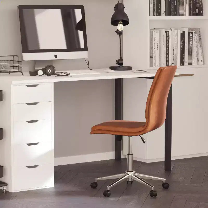 Merrick Lane Mid-Back Armless Home Office Chair with Height Adjustable Swivel Seat and Five Star Chrome Base