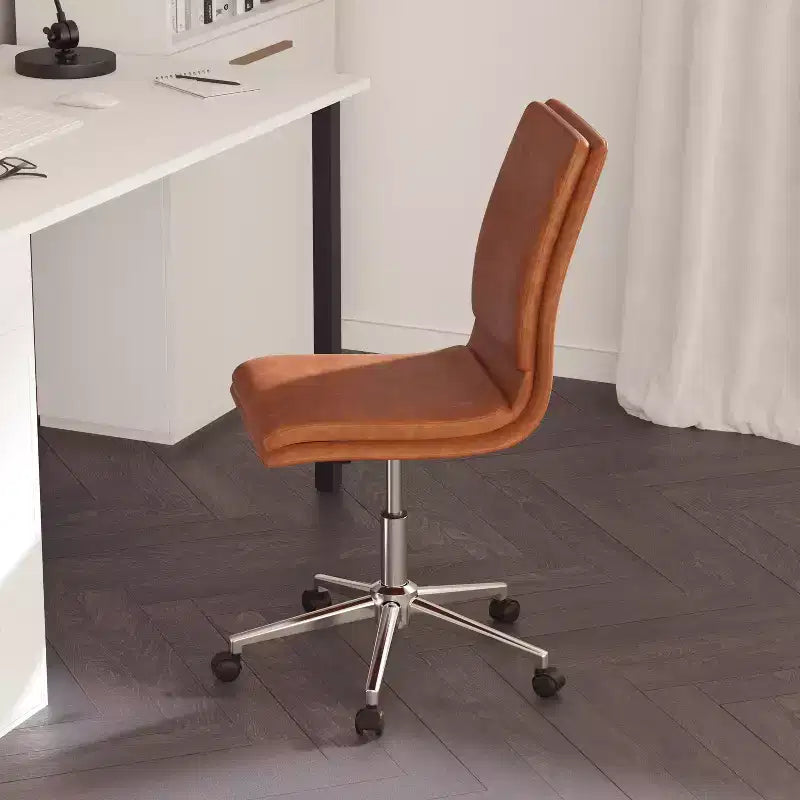 Merrick Lane Mid-Back Armless Home Office Chair with Height Adjustable Swivel Seat and Five Star Chrome Base