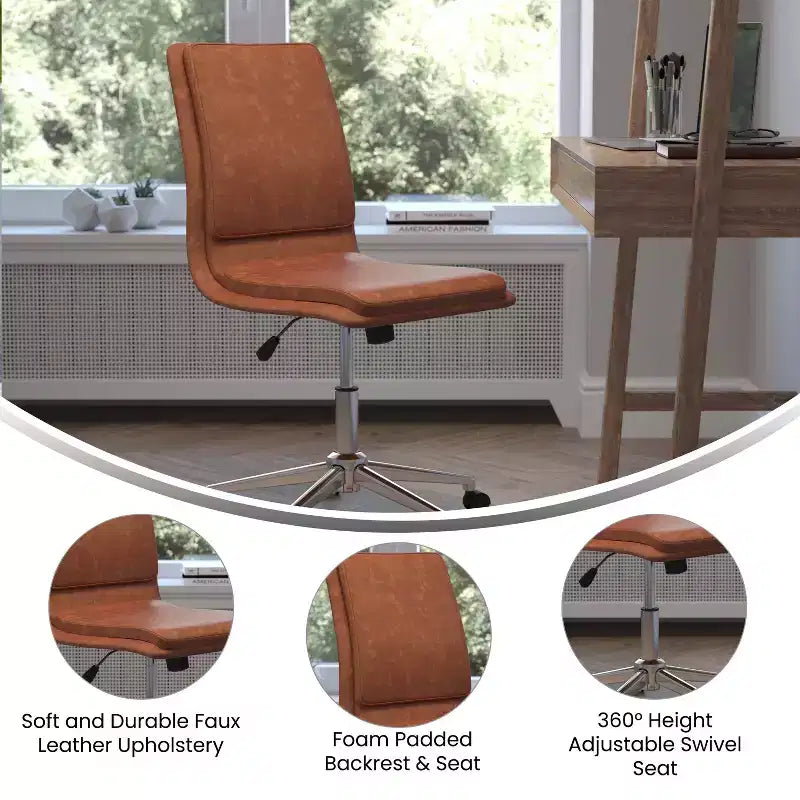 Merrick Lane Mid-Back Armless Home Office Chair with Height Adjustable Swivel Seat and Five Star Chrome Base