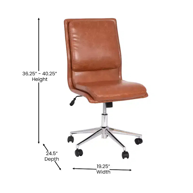 Merrick Lane Mid-Back Armless Home Office Chair with Height Adjustable Swivel Seat and Five Star Chrome Base