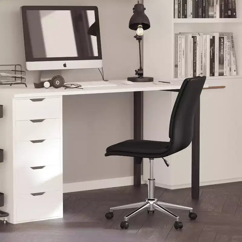 Merrick Lane Mid-Back Armless Home Office Chair with Height Adjustable Swivel Seat and Five Star Chrome Base
