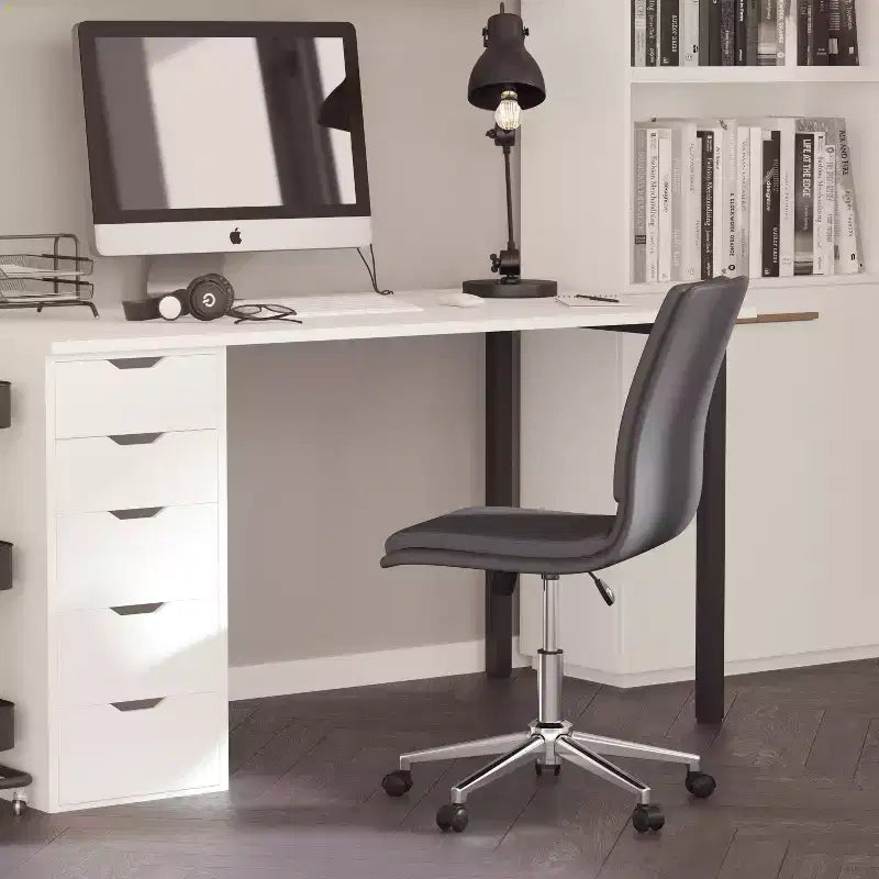 Merrick Lane Mid-Back Armless Home Office Chair with Height Adjustable Swivel Seat and Five Star Chrome Base
