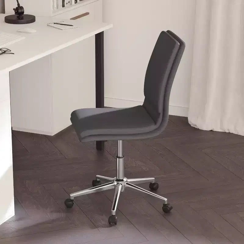 Merrick Lane Mid-Back Armless Home Office Chair with Height Adjustable Swivel Seat and Five Star Chrome Base