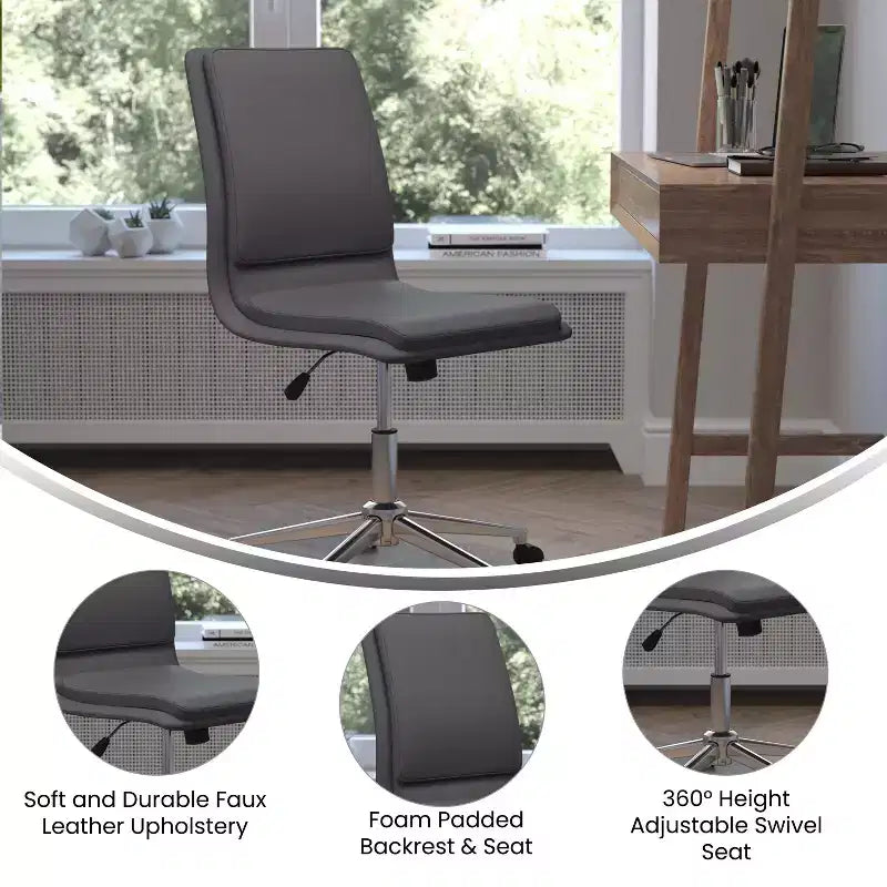 Merrick Lane Mid-Back Armless Home Office Chair with Height Adjustable Swivel Seat and Five Star Chrome Base