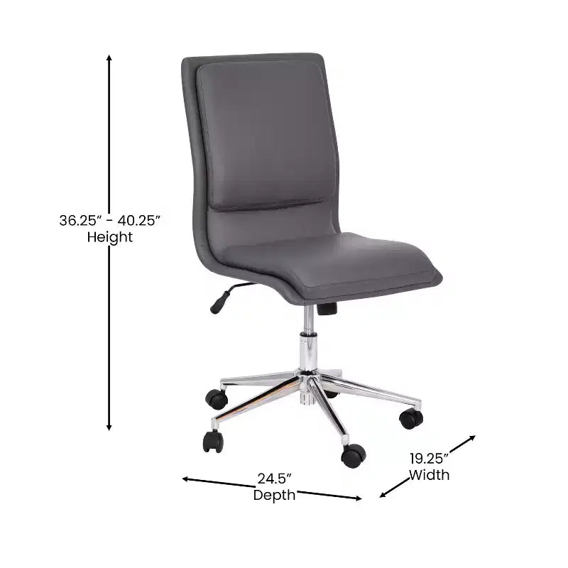 Merrick Lane Mid-Back Armless Home Office Chair with Height Adjustable Swivel Seat and Five Star Chrome Base