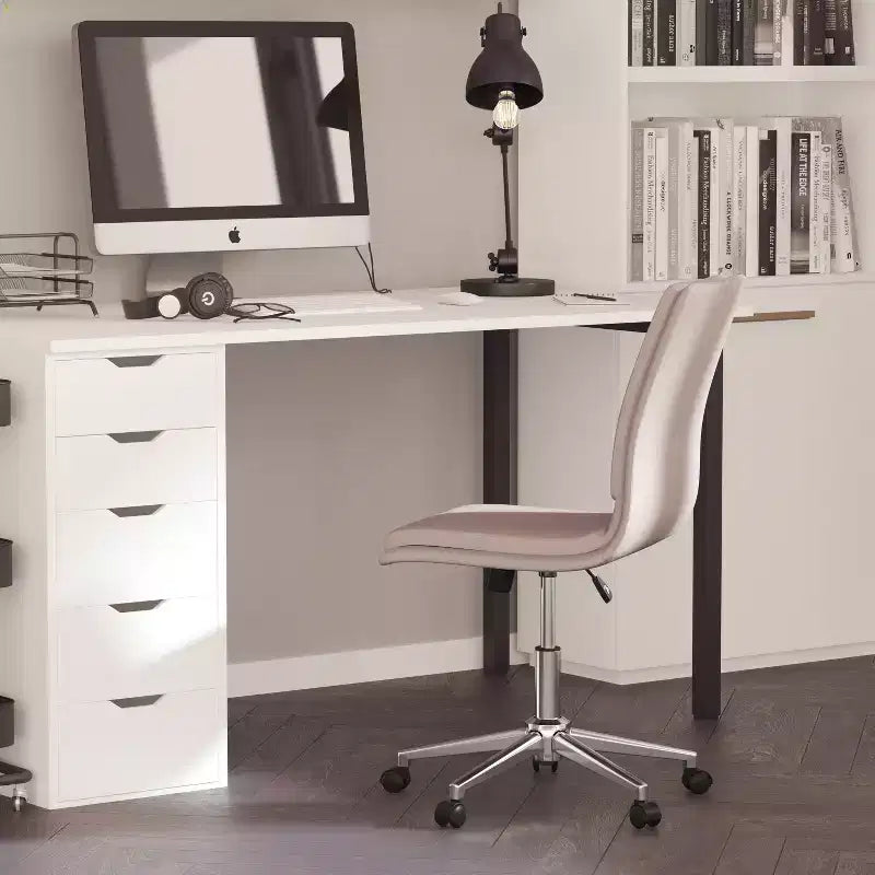 Merrick Lane Mid-Back Armless Home Office Chair with Height Adjustable Swivel Seat and Five Star Chrome Base