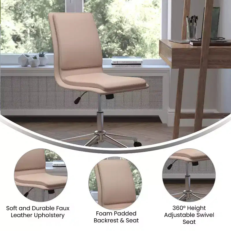 Merrick Lane Mid-Back Armless Home Office Chair with Height Adjustable Swivel Seat and Five Star Chrome Base