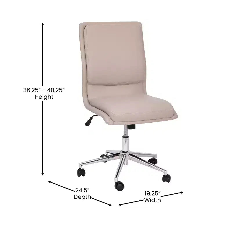 Merrick Lane Mid-Back Armless Home Office Chair with Height Adjustable Swivel Seat and Five Star Chrome Base