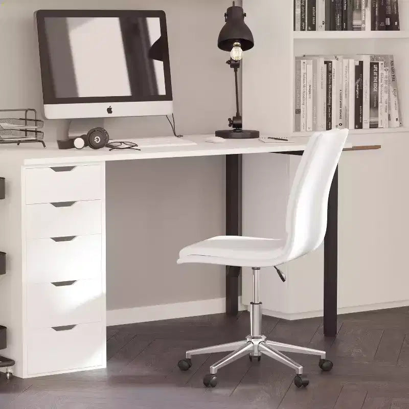 Merrick Lane Mid-Back Armless Home Office Chair with Height Adjustable Swivel Seat and Five Star Chrome Base