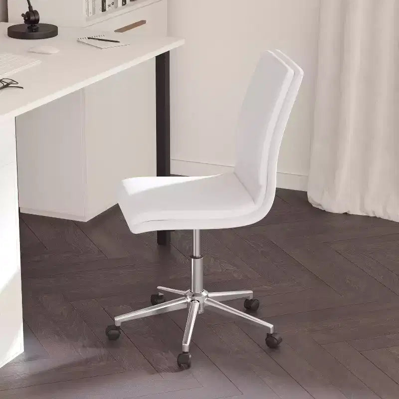 Merrick Lane Mid-Back Armless Home Office Chair with Height Adjustable Swivel Seat and Five Star Chrome Base