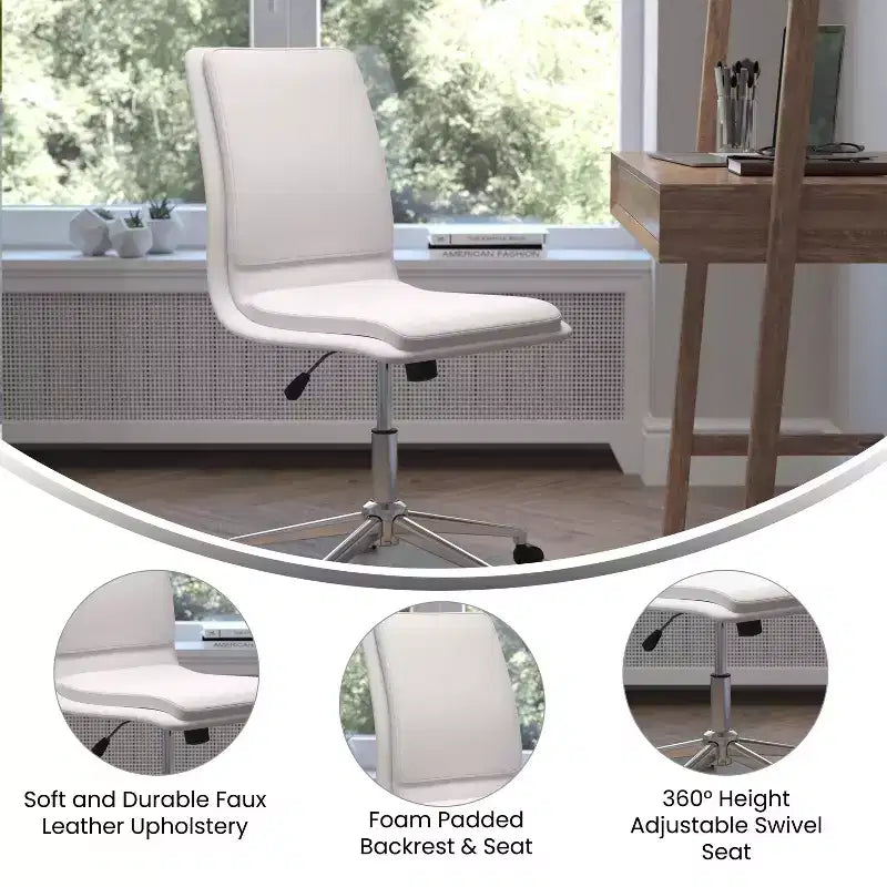 Merrick Lane Mid-Back Armless Home Office Chair with Height Adjustable Swivel Seat and Five Star Chrome Base