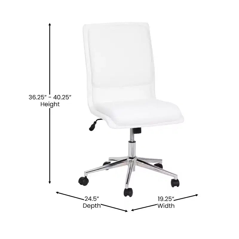 Merrick Lane Mid-Back Armless Home Office Chair with Height Adjustable Swivel Seat and Five Star Chrome Base