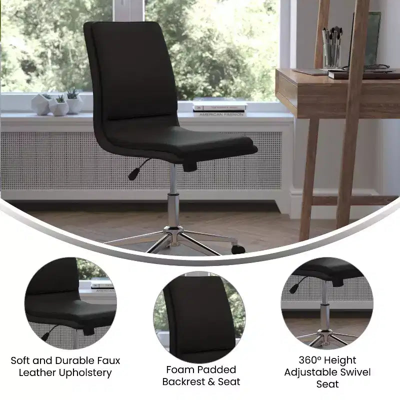 Merrick Lane Mid-Back Armless Home Office Chair with Height Adjustable Swivel Seat and Five Star Chrome Base