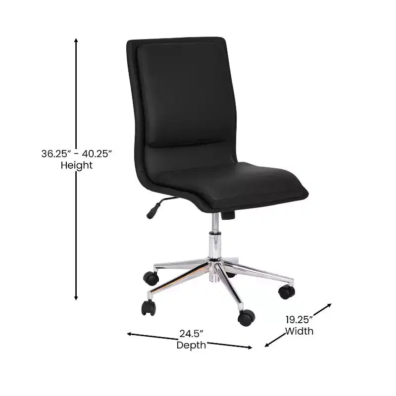 Merrick Lane Mid-Back Armless Home Office Chair with Height Adjustable Swivel Seat and Five Star Chrome Base