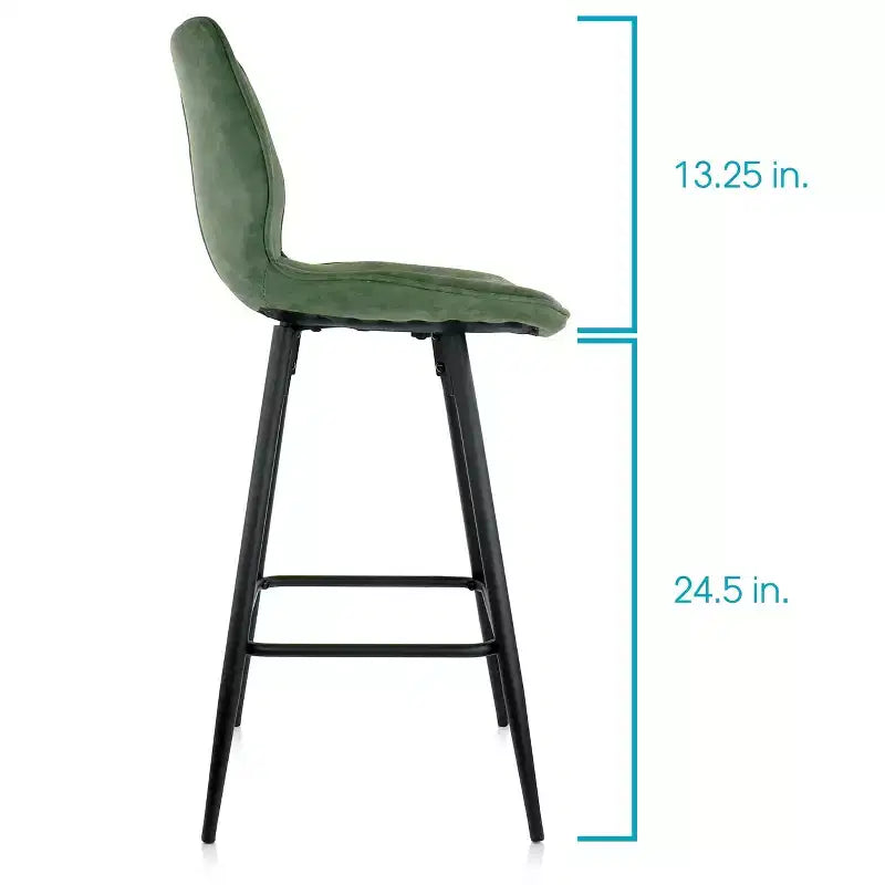 Elama 2 Piece Faux Leather Bar Chair in Green with Metal Legs