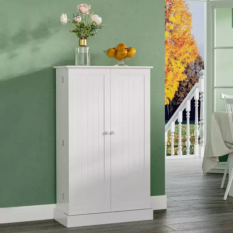 HOMCOM 41 Modern Kitchen Pantry Freestanding Storage Cabinet with Double Doors Adjustable Shelves for Living Room - White