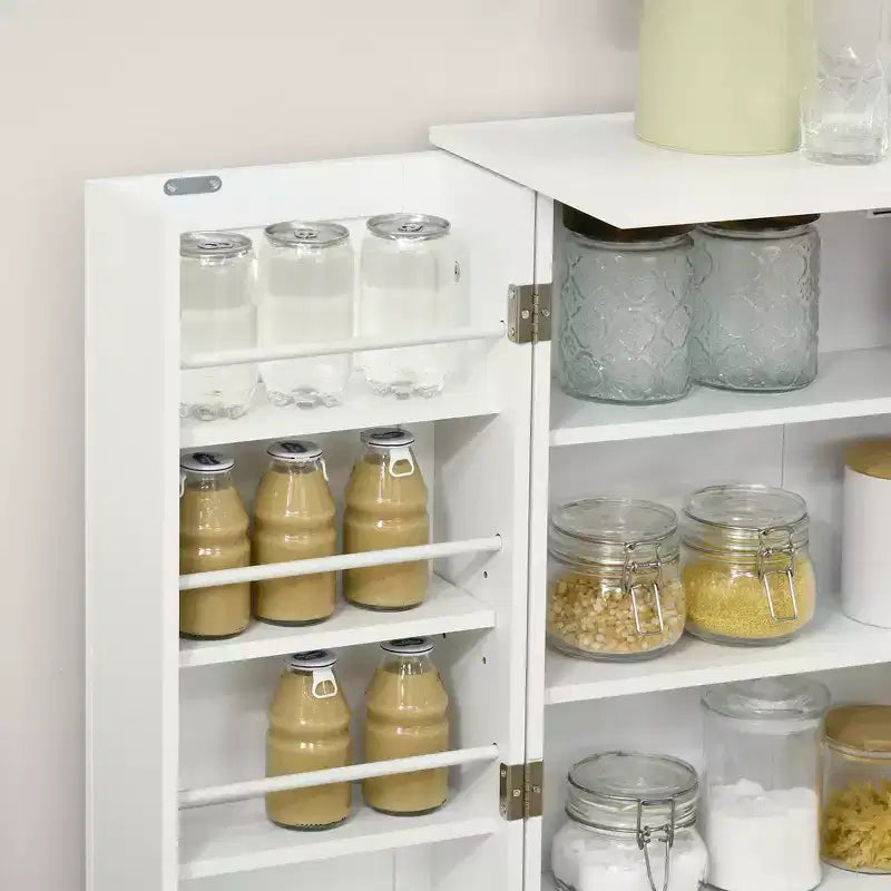 HOMCOM 41 Modern Kitchen Pantry Freestanding Storage Cabinet with Double Doors Adjustable Shelves for Living Room - White