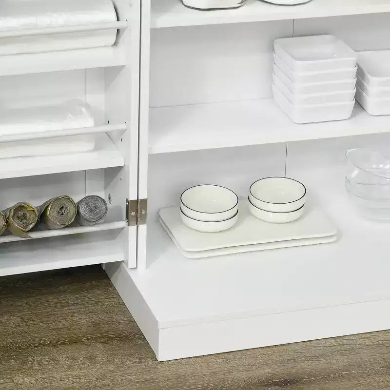 HOMCOM 41 Modern Kitchen Pantry Freestanding Storage Cabinet with Double Doors Adjustable Shelves for Living Room - White