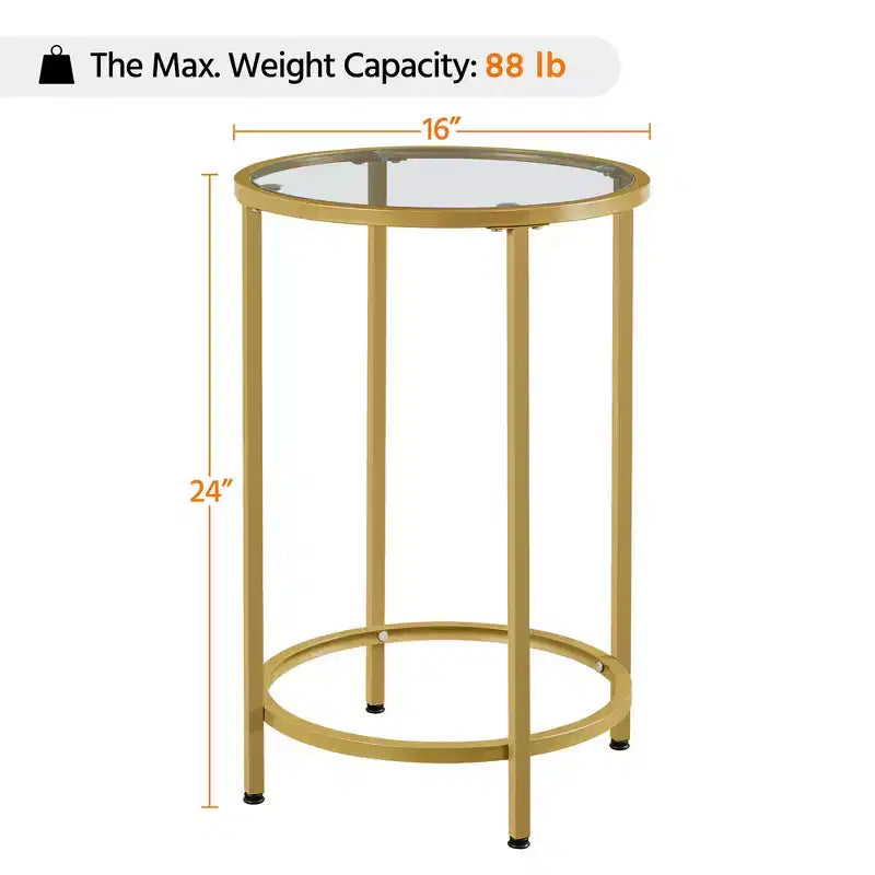 Yaheetech Round Accent Table with Glass Top and Metal Frame for Living Room