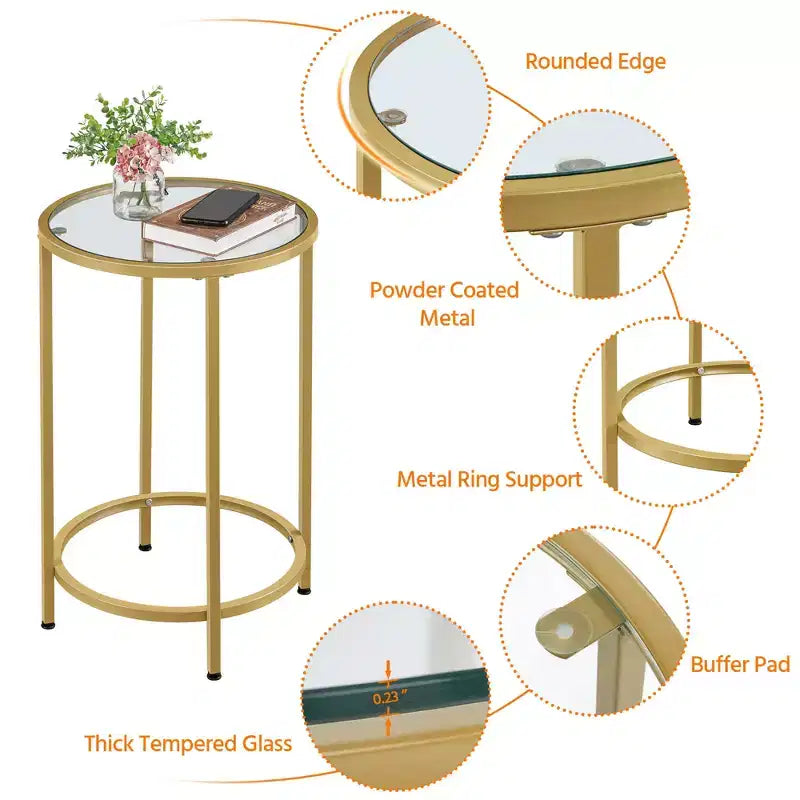 Yaheetech Round Accent Table with Glass Top and Metal Frame for Living Room