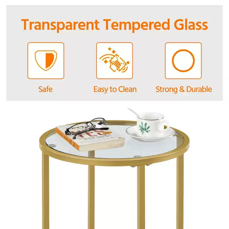 Yaheetech Round Accent Table with Glass Top and Metal Frame for Living Room