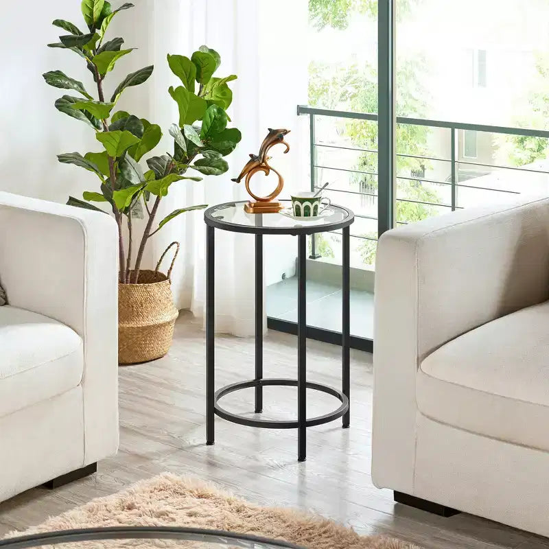 Yaheetech Round Accent Table with Glass Top and Metal Frame for Living Room