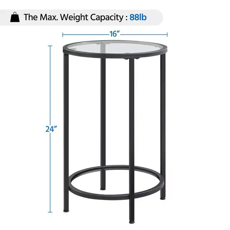 Yaheetech Round Accent Table with Glass Top and Metal Frame for Living Room