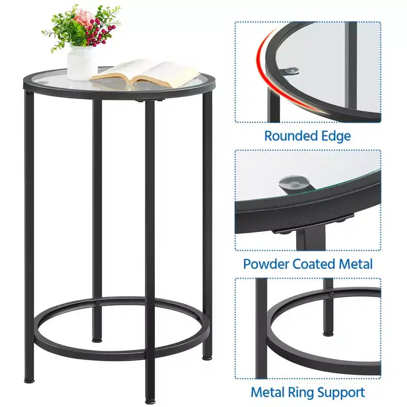 Yaheetech Round Accent Table with Glass Top and Metal Frame for Living Room