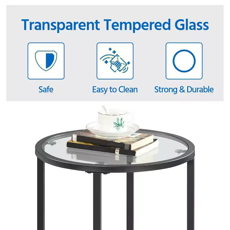 Yaheetech Round Accent Table with Glass Top and Metal Frame for Living Room