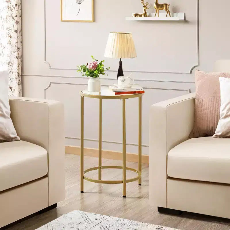 Yaheetech Round Accent Table with Glass Top and Metal Frame for Living Room