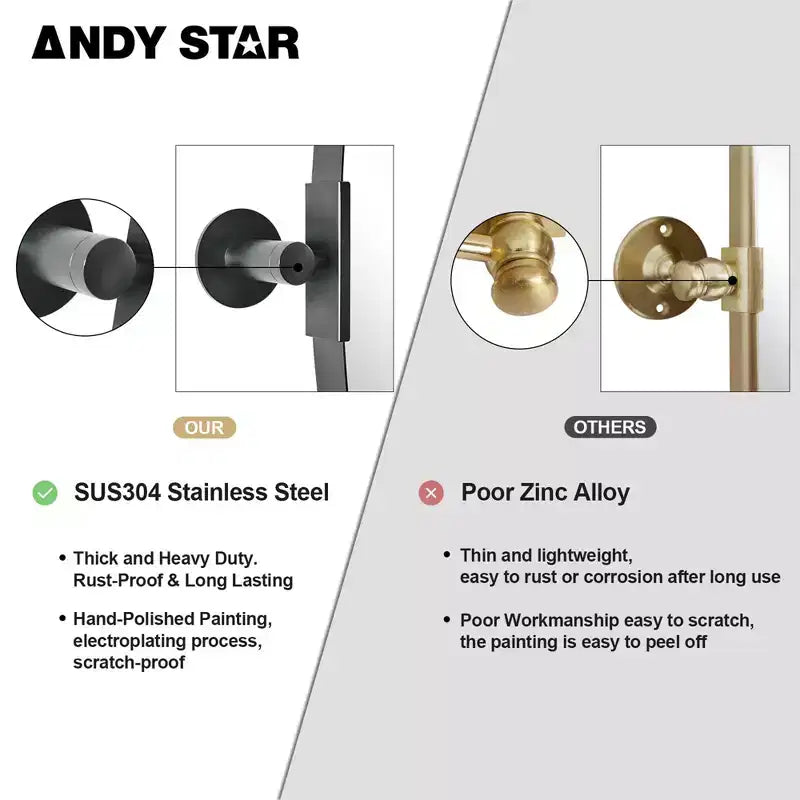 ANDY STAR Modern Decorative 22 x 34 Inch Oval Wall Mounted Hanging Bathroom Vanity Mirror with Stainless Steel Metal Frame, Matte Black