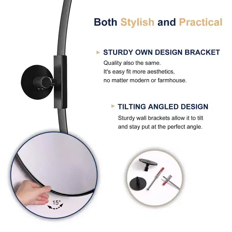 ANDY STAR Modern Decorative 22 x 34 Inch Oval Wall Mounted Hanging Bathroom Vanity Mirror with Stainless Steel Metal Frame, Matte Black