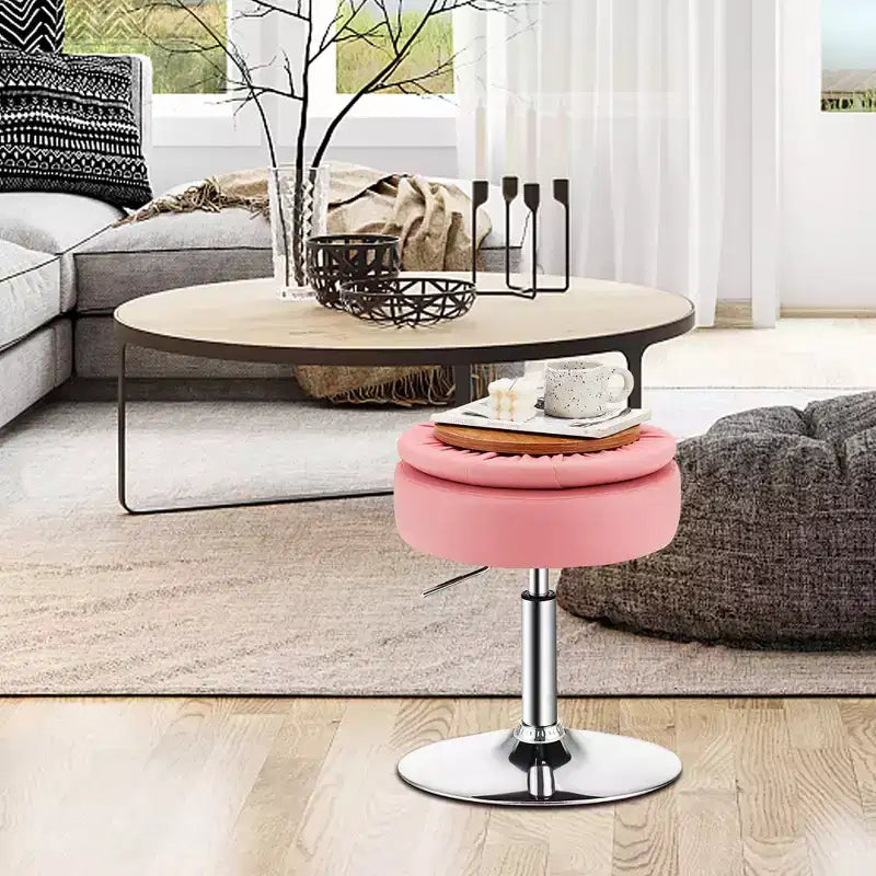 Costway Vanity Stool Adjustable360 Swivel Storage Makeup Chair w/ Removable Tray White\Black\Pink