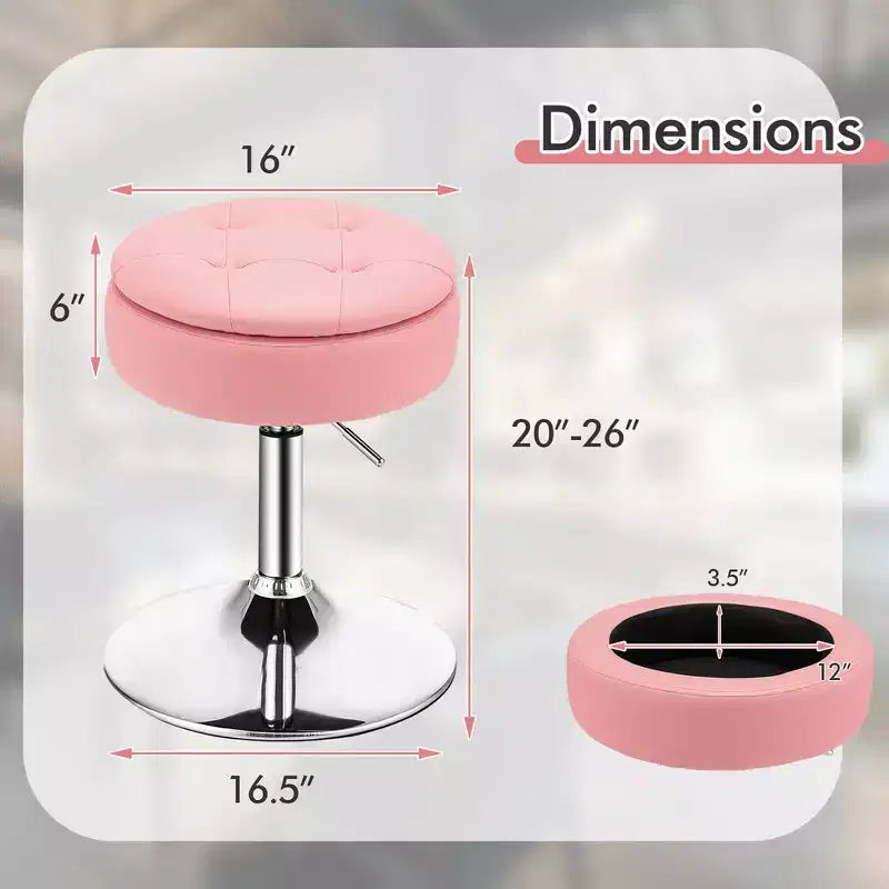 Costway Vanity Stool Adjustable360 Swivel Storage Makeup Chair w/ Removable Tray White\Black\Pink