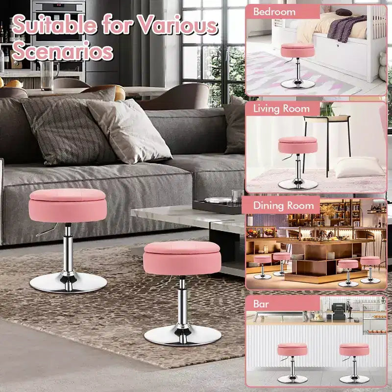 Costway Vanity Stool Adjustable360 Swivel Storage Makeup Chair w/ Removable Tray White\Black\Pink