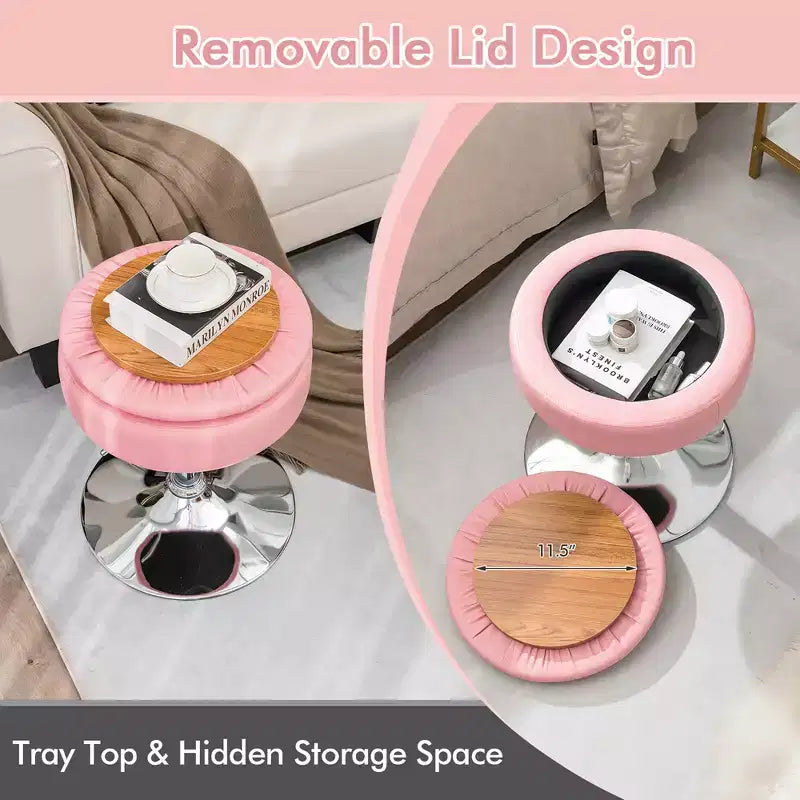 Costway Vanity Stool Adjustable360 Swivel Storage Makeup Chair w/ Removable Tray White\Black\Pink