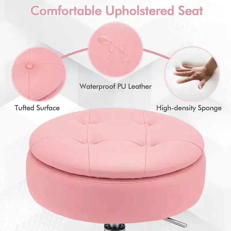 Costway Vanity Stool Adjustable360 Swivel Storage Makeup Chair w/ Removable Tray White\Black\Pink
