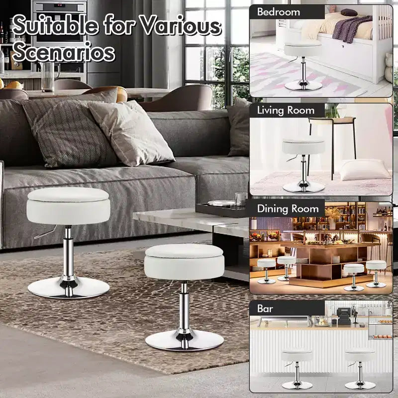 Costway Vanity Stool Adjustable360 Swivel Storage Makeup Chair w/ Removable Tray White\Black\Pink