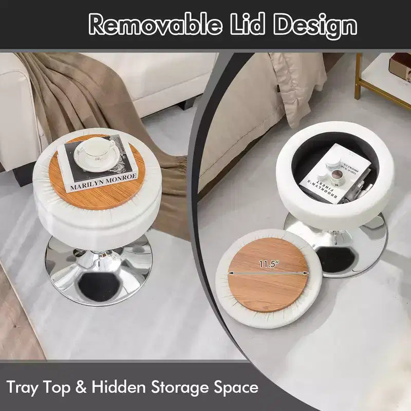 Costway Vanity Stool Adjustable360 Swivel Storage Makeup Chair w/ Removable Tray White\Black\Pink