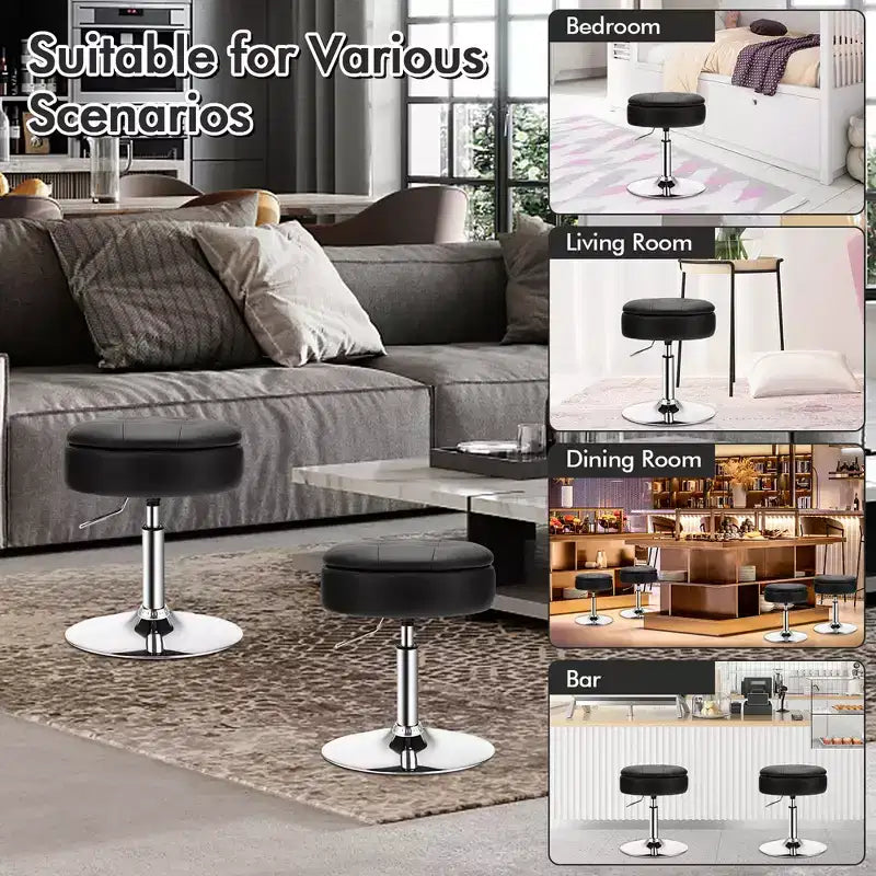 Costway Vanity Stool Adjustable360 Swivel Storage Makeup Chair w/ Removable Tray White\Black\Pink